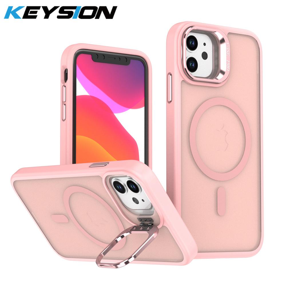 KEYSION Linsenständer Magnetische Handyhülle für MagSafe für iPhone 11 12 Pro Max 11 Pro Matt Durchscheinend Stoßfeste Rückseite