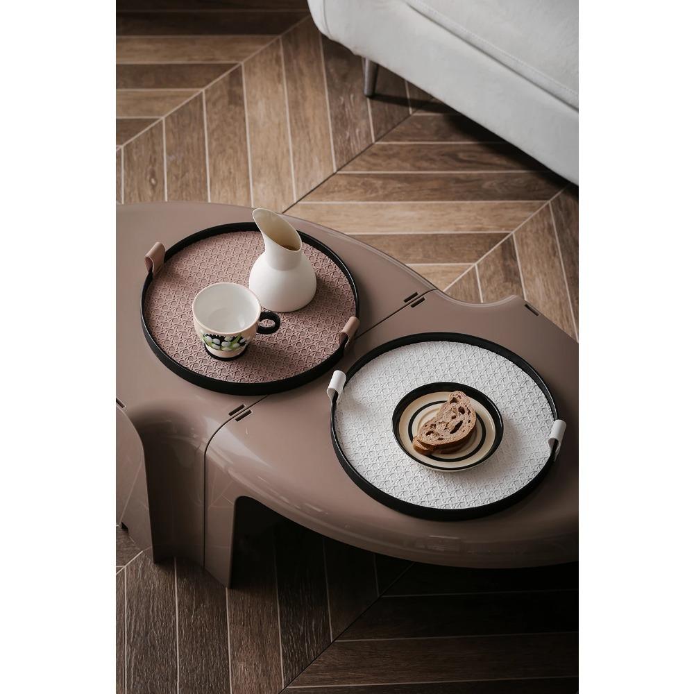 Nordic Round Jewelry Tray Woven Leather Storage Tray Living Room Kitchen Desktop Cosmetic Sundries Plate Home Decoration