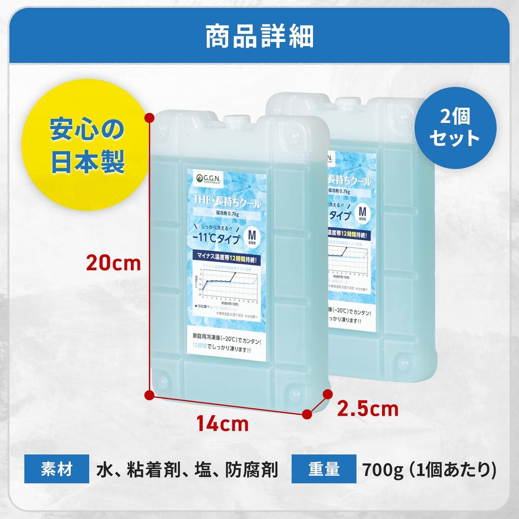 GGN Ice Ideal for Disaster Preparedness and Emergency Made In Set of 2 Packs, Powerful, Mini, -11°C (12 Hours), Preparedness, Japan, 700g,