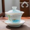 Jingdezhen-Porcelain Tea Set, Ceramic Teacups and Saucers, Handpainted Lotus, Travel, Easy Gaiwan, Porcelain Cup, Tableware