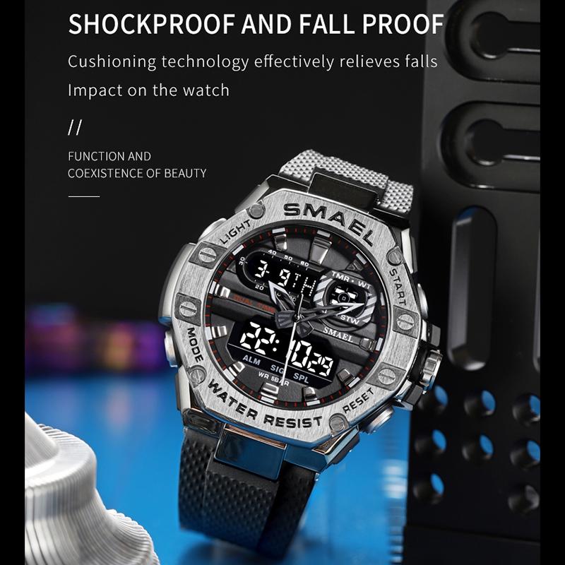 SMAEL Sportovní hodinky pro muže Dual Time Watch pro muže Led Light Watch Alarm 8066 Módní Sportovní hodinky Military S Shiock Náramkové hodinky