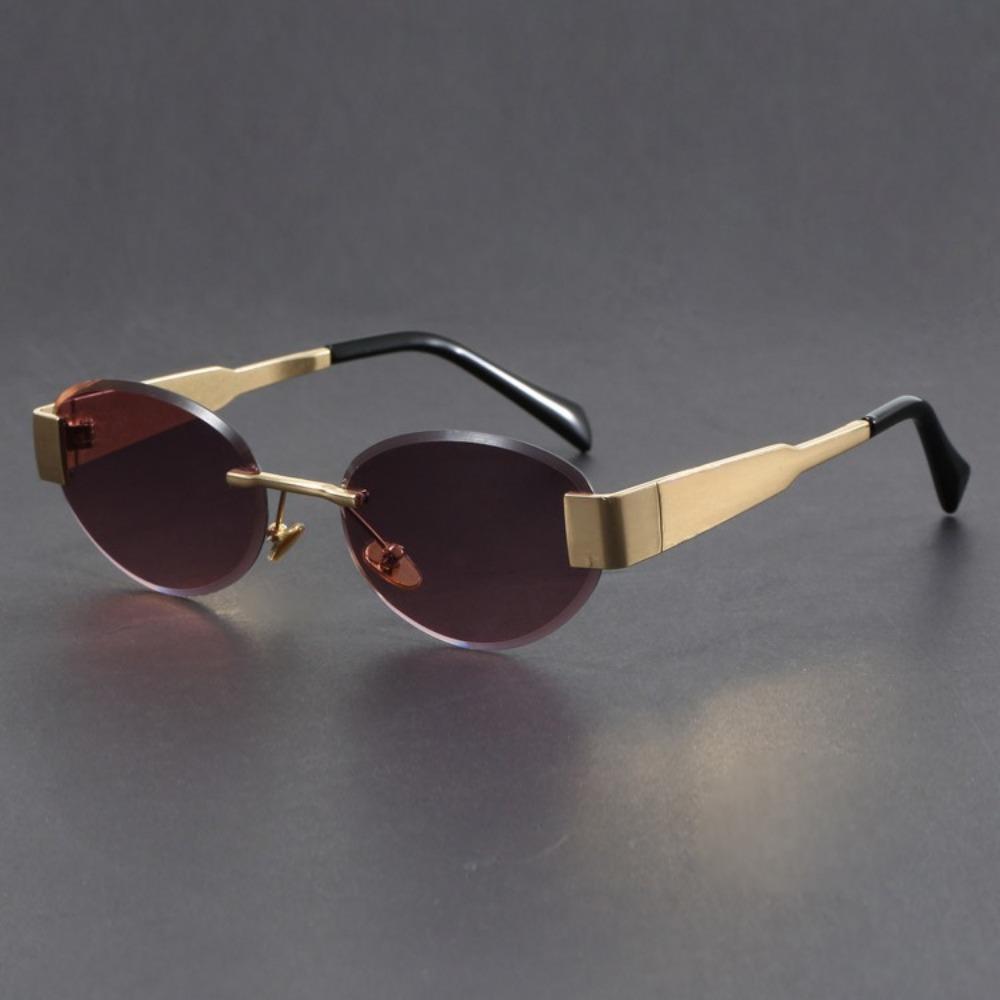 Luxury Gold Rimless Oval Sunglasses Men Women Vintage Narrow Frame Shades Fashion Black Lens UV Protection Eyewear