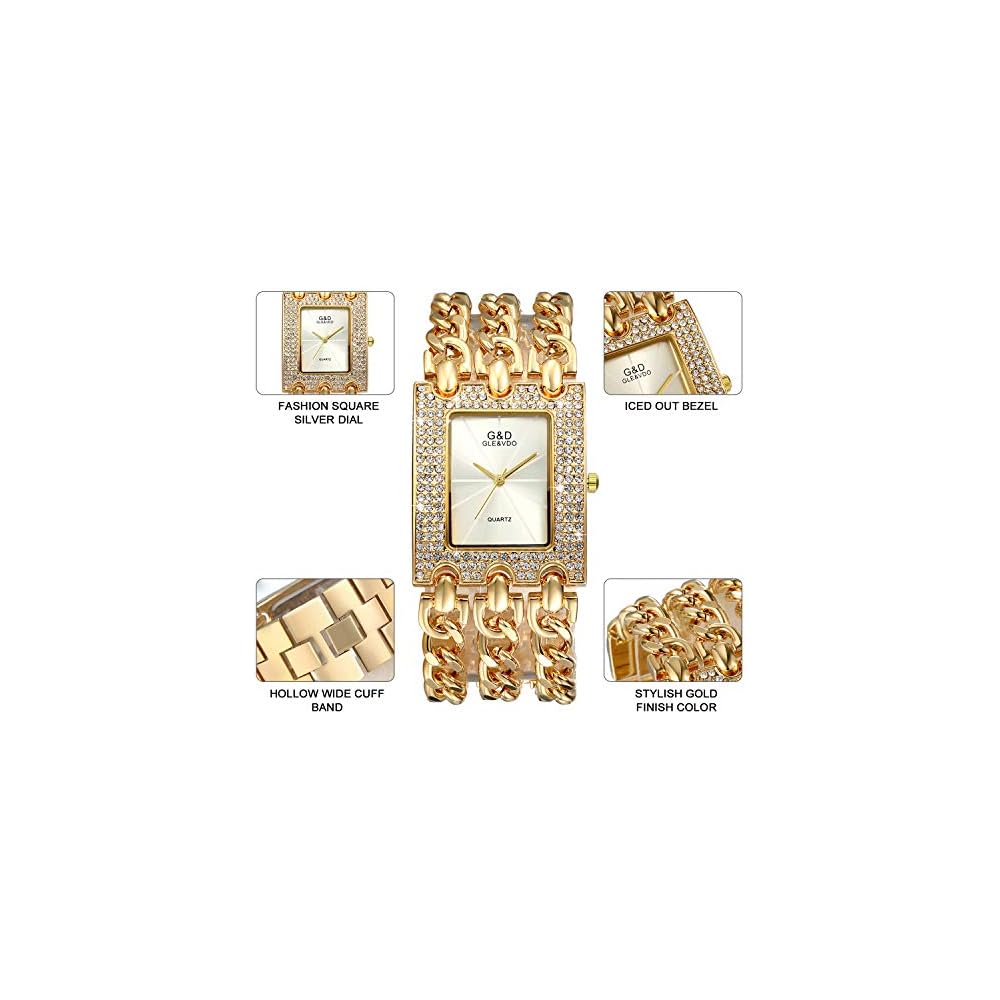 "Japanese Quartz Women's Hip Hop Square Watch with Diamond Waterproof Analog Display Gold Chain Band Fashion Accessory"
