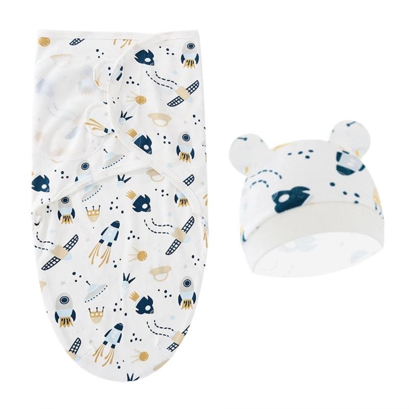 Baby Wrap Blanket & Beanie Hat Newborn Swaddling Blanket Cotton Sleeping Bag Hospital Hat for Infant Gender Neutral Hat