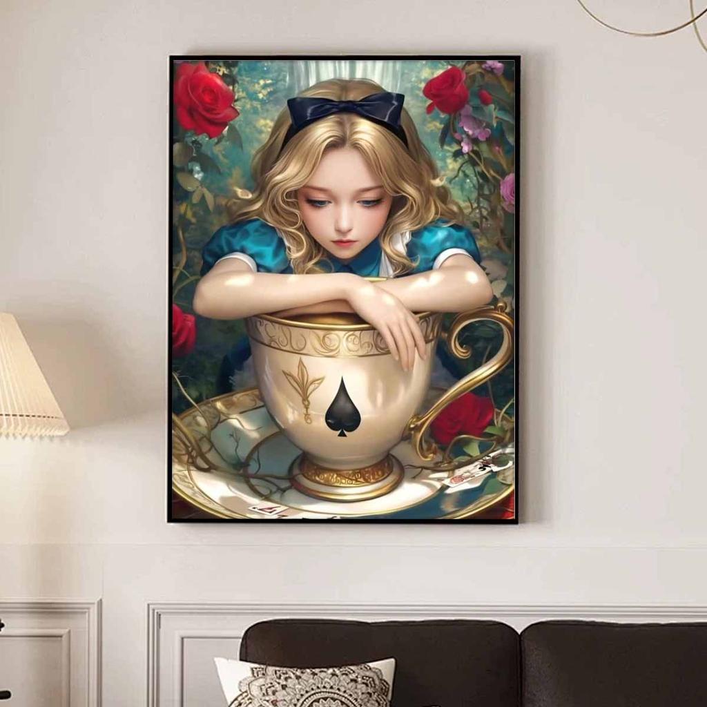 Diamond Mosaic Colorful Diamond Painting Alice In Wonderland Full Round Embroidery Cartoon Creative Hobbies Wall Decor