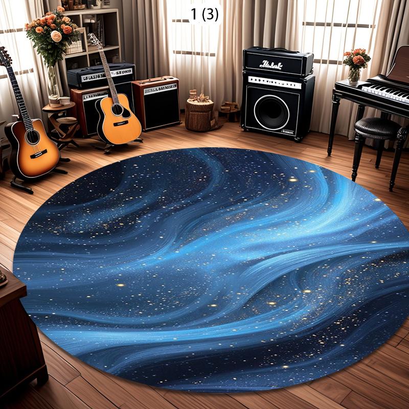 Round Purple Starry Sky with Gold Speckles Pattern Area Rug Dreamy Cosmic Print Carpet for Living Rooms Bedrooms Cozy Spaces