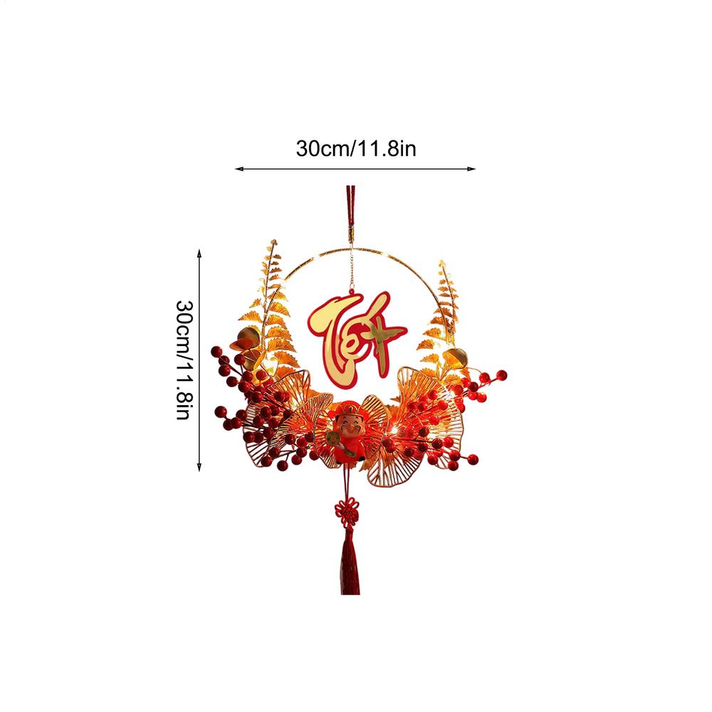 Vietnamese Lunar New Year Wreath Glowing Spring Festival Ornaments Luminous Iron Art New Year Fu Character Front Door Wreath