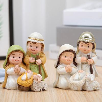 Weihnachtskrippen-Ornament aus Kunstharz, gesegnete Figur der Heiligen Familie, Skulptur, Cartoon-Weihnachts-Desktop-Dekoration für Zuhause, Wohnzimmer, Schlafzimmer