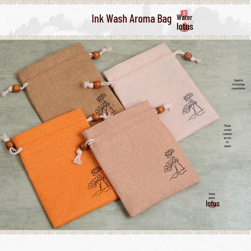 Linen Lotus Drawstring Sachet Bags
