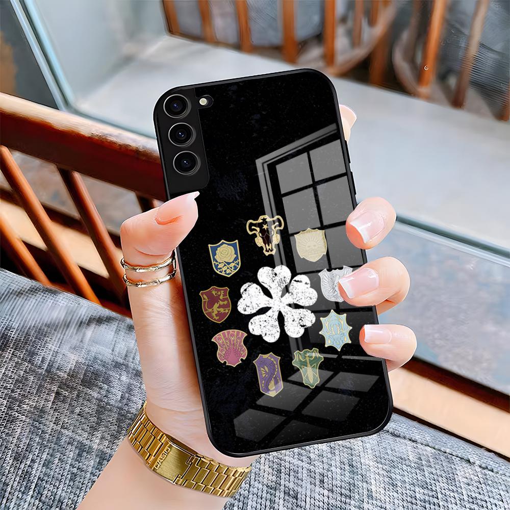 

B-Black Clover Anime Phone Case For Samsung S25 Plus S20 S20 Plus S22 Ultra S23 FE S21 Plus S21 Ultra Glass Cover Samsung S21 Plus