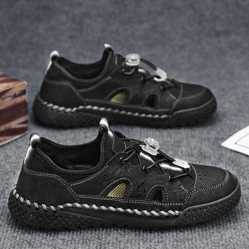

Модные сетчатые дышащие кожаные мужские повседневные удобные сандалии для мужчин с защитой от столкновений и носком для походов, альпинизма и туризма 46 чёрный