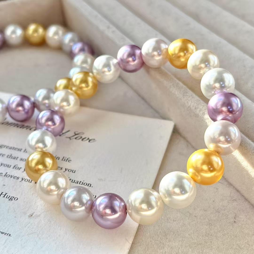 10Mm Retro High Quality High Gloss Candy Mixed Color Artificial Crystal Pearl Bracelet Bracelet