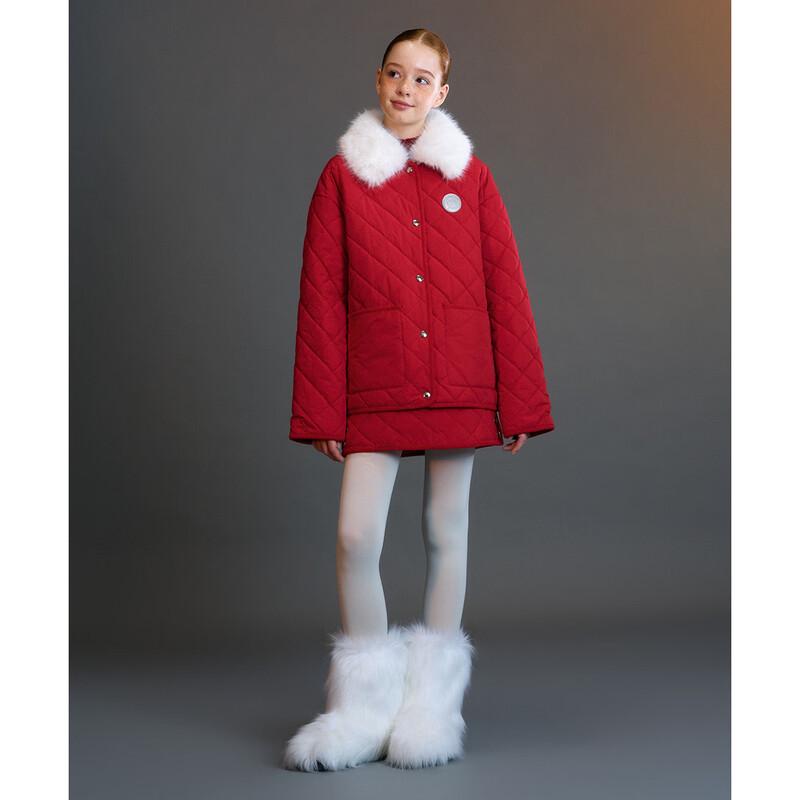 ELLE KIDS Mädchen Neujahrs Rote gesteppte Baumwolljacke mit abnehmbarem Kragen