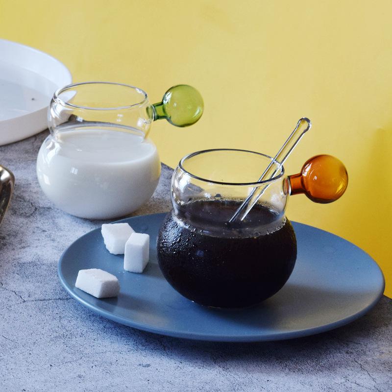 Cute Gourd-Shaped Borosilicate Glass Cup with Spherical Handle for Cold Drinks