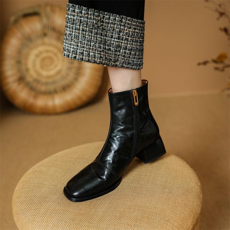 So Soft~! Ins Brown Round Head Thick Heel Martin Boots Ankle Boots Short Boots