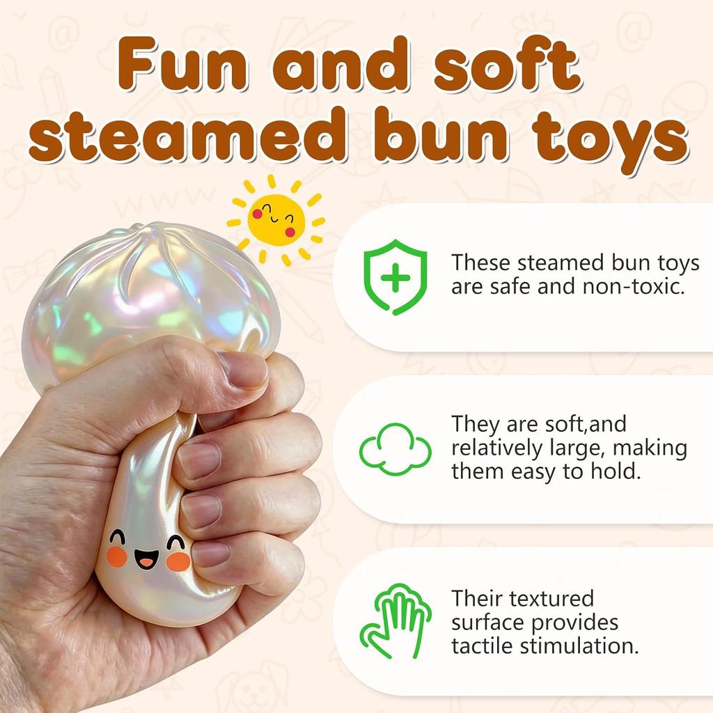 Glitter Dumpling Squishy with Steamer Box, Stress Relief Squeeze Fidget Toy, Glitter Mystery Dumpling Relaxation Toy for Adults, 5 Color Options
