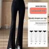 Pantalones de campana negros de cintura alta adelgazantes - Pantalones casuales elásticos para mujer petite con puños para primavera y otoño