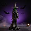 Halloween Atmosphere Ornament Witch Statue, LED Light Up Gothic Resin Figurine, Birthday Gift for Her Dark Fantasy Mysterious Sculpture Desktop