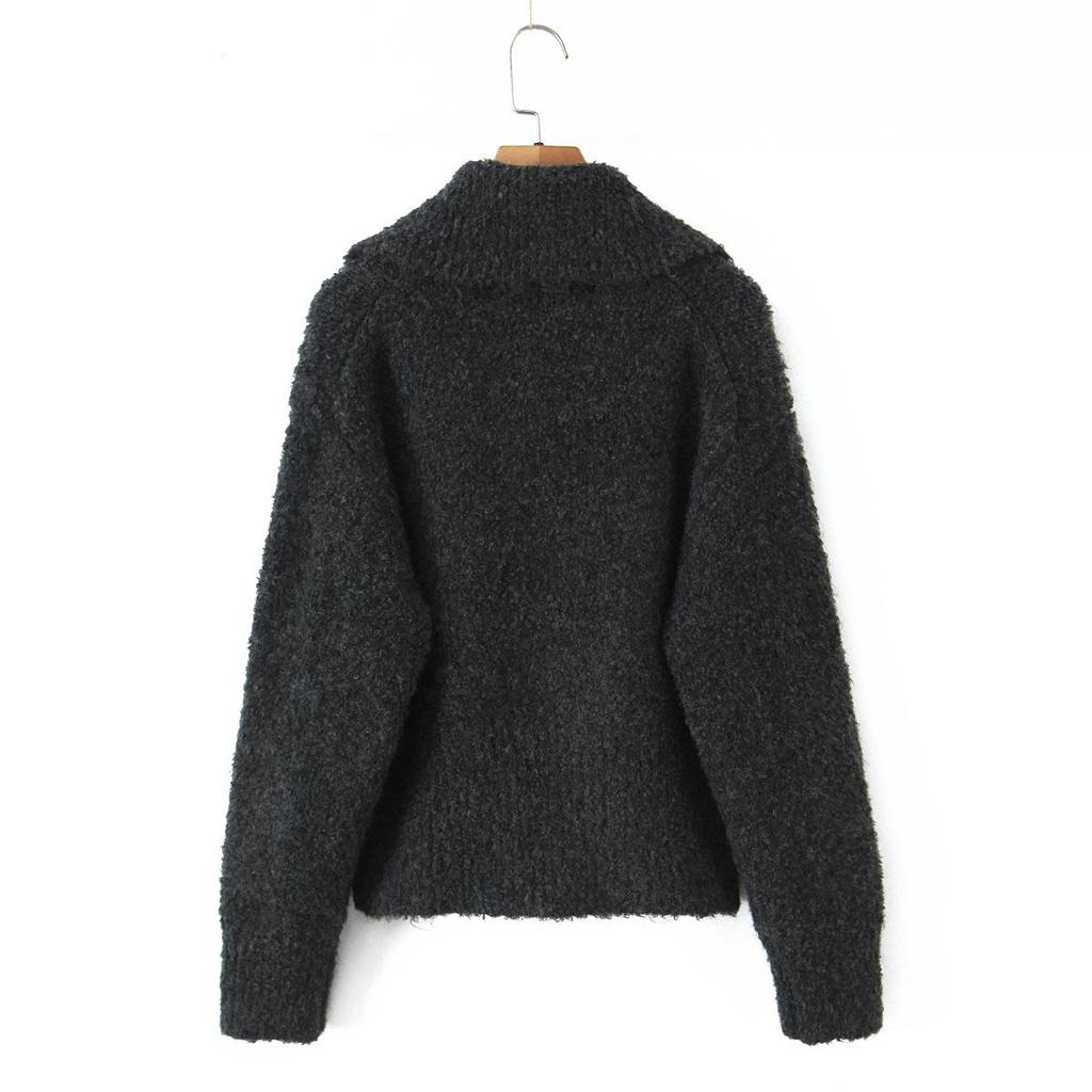 2025 Autumn/Winter Women's Double Zipper Lapel Cardigan Sweater - Versatile Casual Top