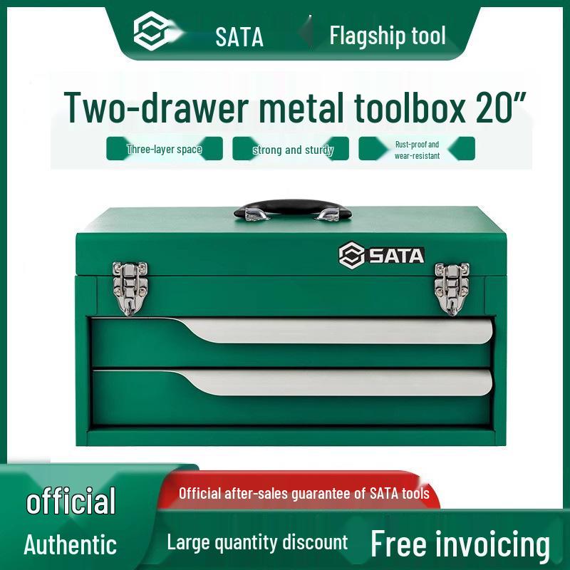 Sata 95139 20" Two-Drawer Metal Toolbox - Portable Household Repair Set