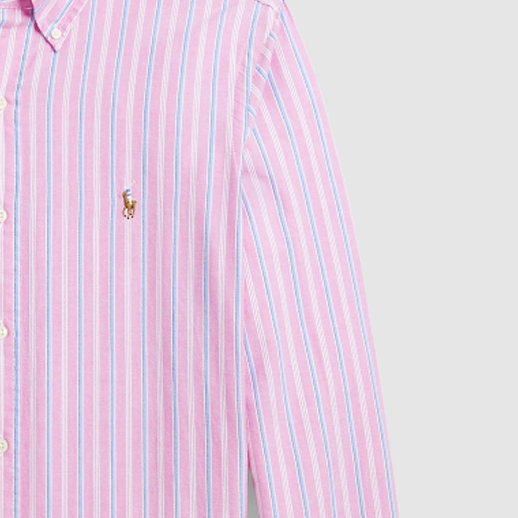 Polo Ralph Lauren SS24 Striped Logo Long Sleeve Point Collar Button Down Shirt Men Shirts Pink MNPOWOV16823518-650