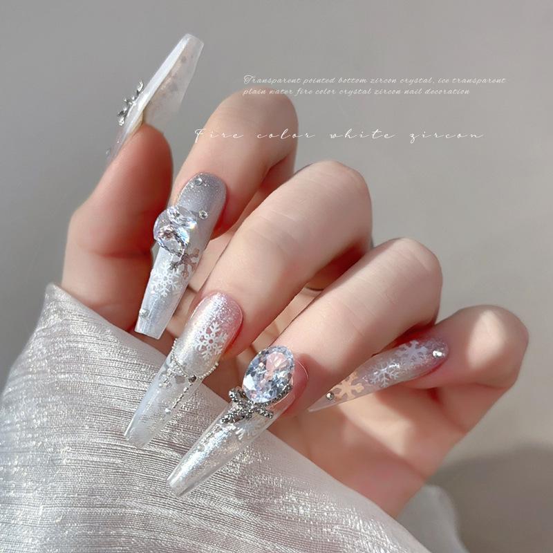 White Zirconia Nail Art: Glacier Diamonds, Transparent Rock Candy Hearts & Square Accents