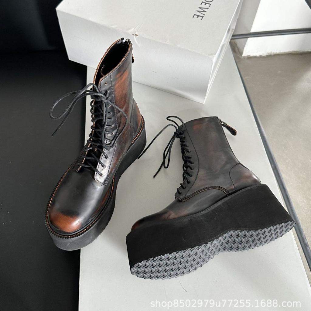 Thick-soled Women's Heightening Polished Retro Lace-up Small Short Muffin Bottom Wasteland Wind Platform Heels Boots