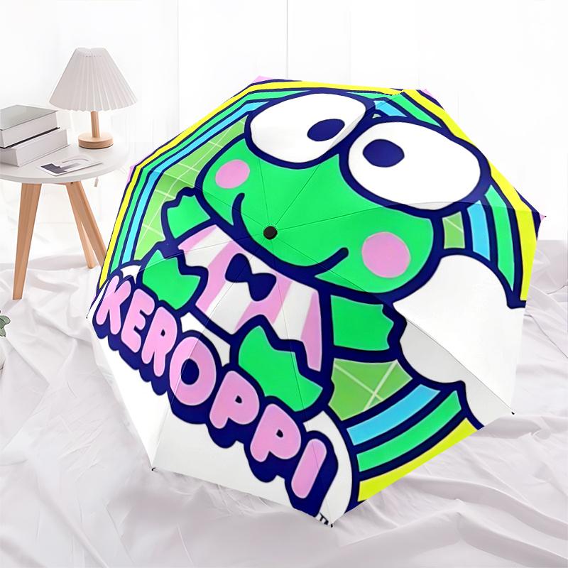 1pc Keroppi Frog Automatic Folding Umbrella - Portable 3-Fold Design with Iron Frame, Perfect for Outdoor Use, Festive Gifts, Travel, Daily Use, Suita