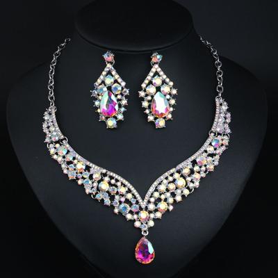 Simple Fashion Flash Rhinestone Necklace Earrings Set Femininity Banquet Bridal Dress Accessories
