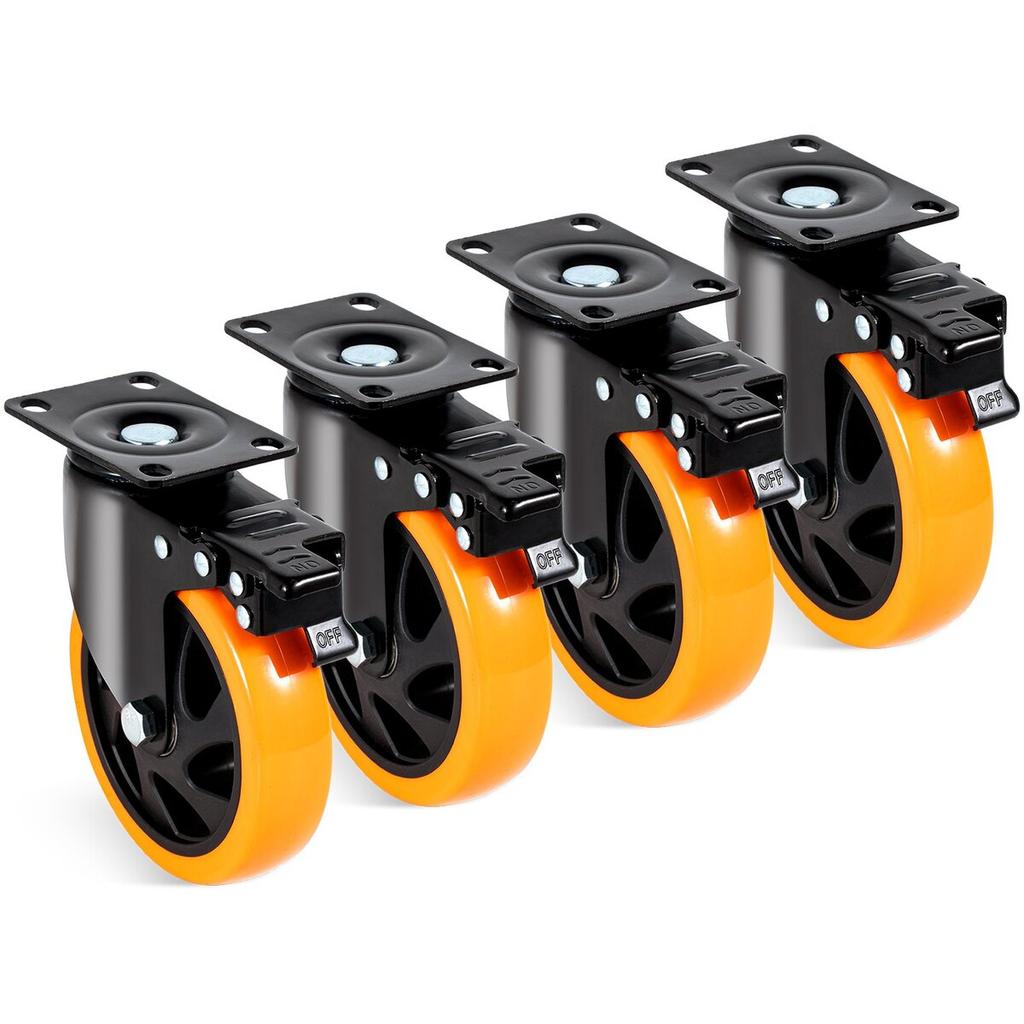 Caster Wheels, 5-inch Swivel Plate Casters, Set of 4, with Security A/B Locking No Noise PVC Wheels, Heavy Duty 450 lbs Load Capacity Per Caster,