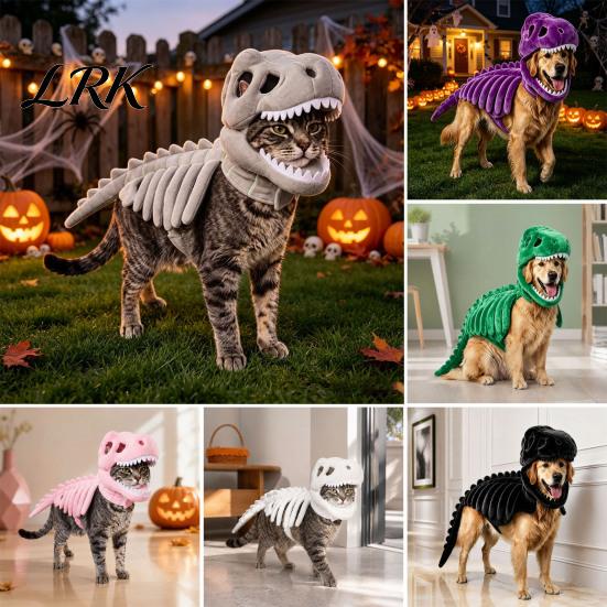 Comodo costume per animali domestici in poliestere, Costume scheletro di dinosauro, Abbigliamento 3D che si illumina al buio, Abbigliamento per Halloween, Vestito Dino per cani e gatti, Cosplay