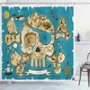 Maritieme Eilandkaart Douchegordijnen, Vintage Oude Kaart Piratenschip Decor Polyester Oceaan Oude Piraten Schatkaart Douchegordijn