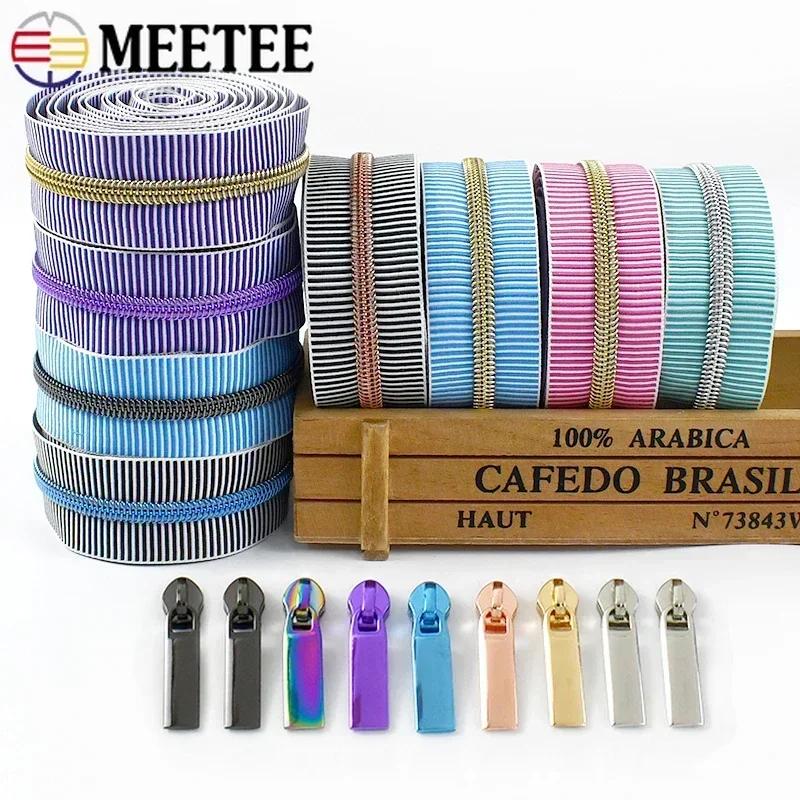 2-5Meters 5# Meetee Striped Nylon Zippers Tape for Sewing Plastic Roll Coil Zip By The Meter Zipper Closure Garment Accessories
