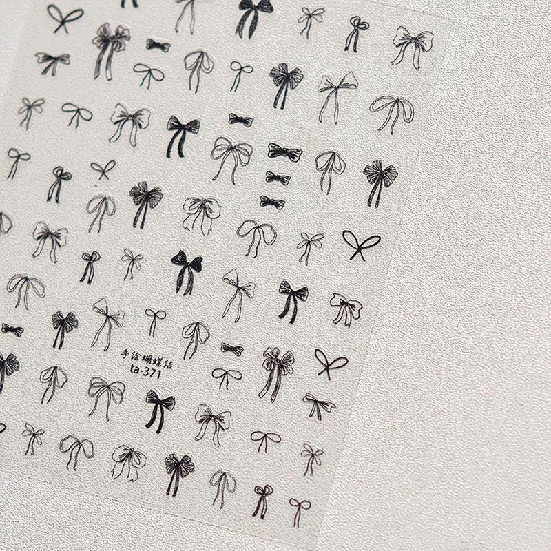 

Black and White Bows Nail Sticker New Arrival Flat Instagram Mesh Red Transparent Color Back Glue Japanese Style Nail Sticker Decoration 371