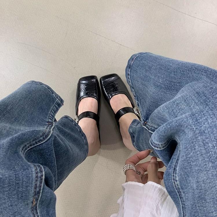 IPPEUM Women Ballet Flats Shoes Square Toe 2025 Slippers Black Brown Mules Shoes