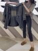 Women's Point Collar Long Sleeve Denim Jacket Loose Fit Elegant Commuter Outerwear Coat