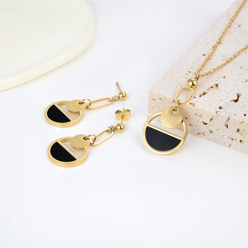FYSARA New Popular European And American Gold Simple Titanium Steel Necklace Female Lucky Clavicle Chain Necklace Earrings Set