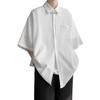 Men's Short-Sleeve White Ice Silk Shirt - Drapey, Niche Design Workwear Jacket with Five-Point Sleeves