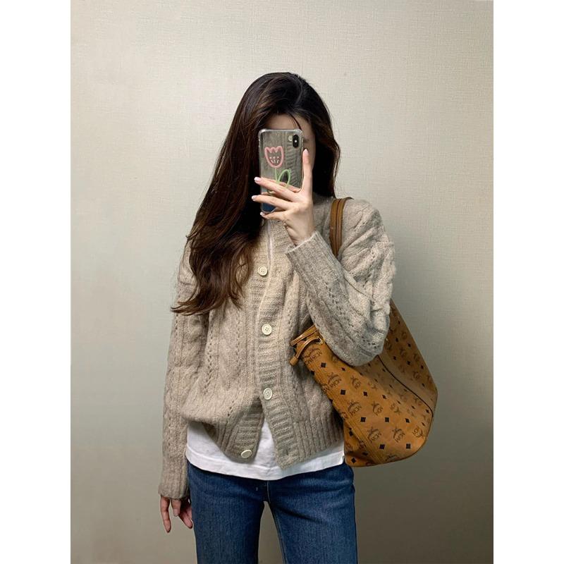 

Вязаный кардиган в стиле ретро, ленивый ветер, женский, осенний, весенний и зимний, новый, свободный, короткий свитер, куртка, топ, трендовый one size fits all абрикосовый