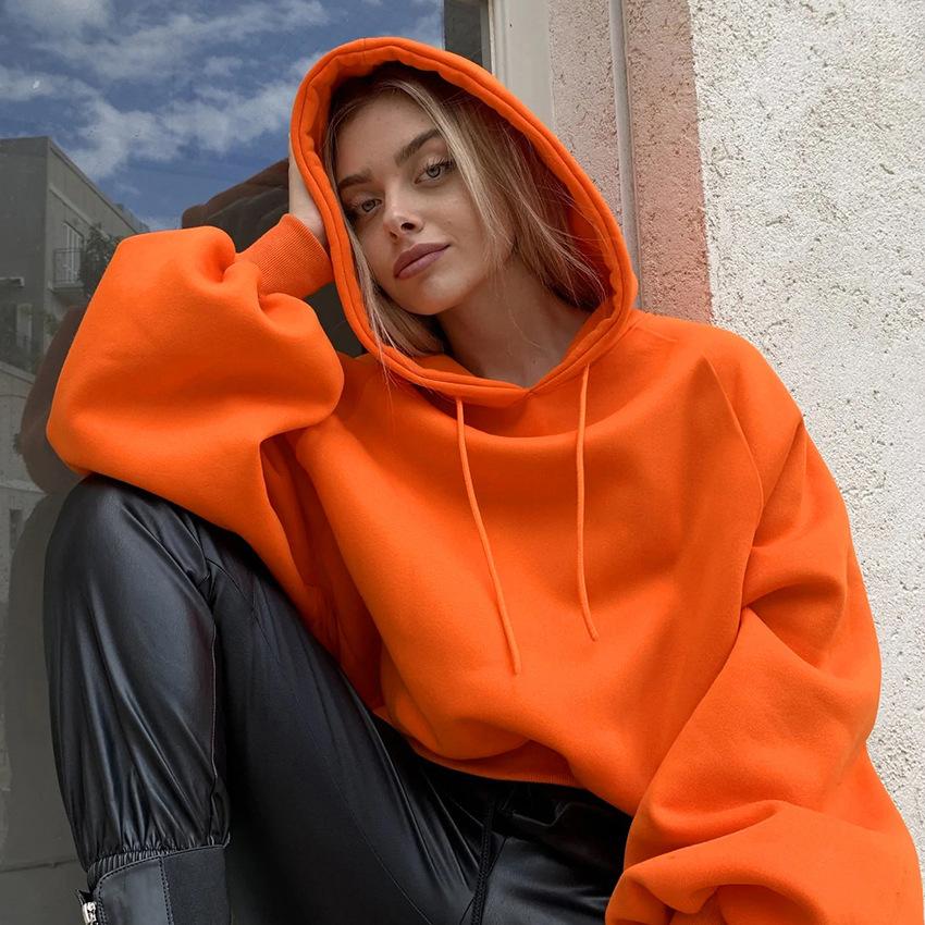 Autumn and Winter Sports Casual Fleece Hooded Sweater Women's Street Style Oversize Loose Long-sleeved Pullover Jacket