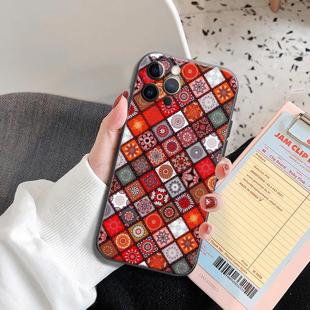 Retro Bohemian European Color Pattern Phone Case for iPhone 14 15 Pro 7 8 Plus SE 2022 11 12 13 Pro Xs Max Mini Cases Soft Cover