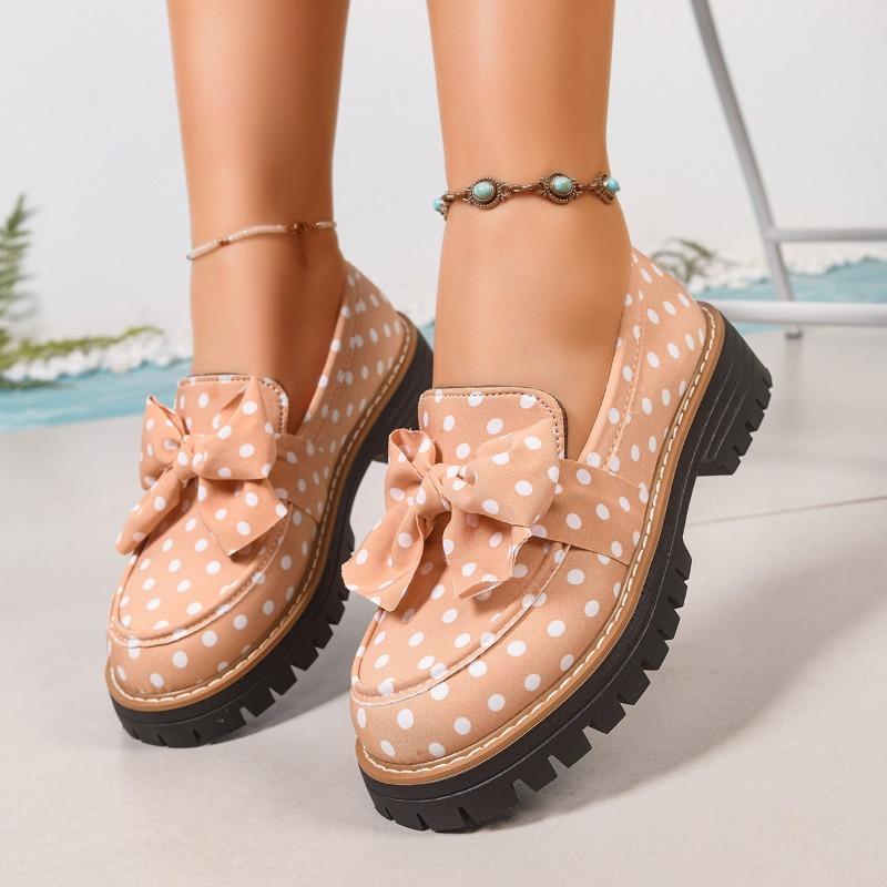 Schleife Polka Dot Damen neuer Stil Retro kleine Lederschuhe Damen Einzelne Schuhe