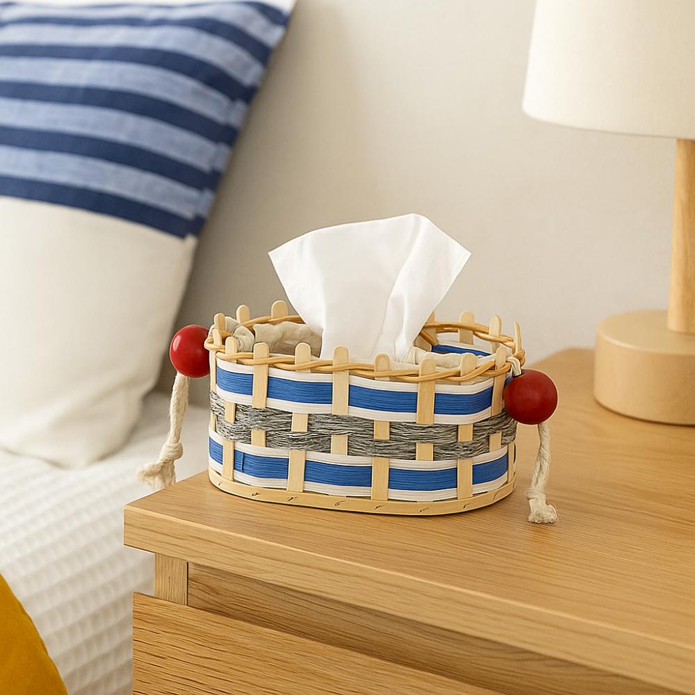 Cloth Liner Desktop Weaving Basket Hand Woven Tissue Storage Box Napkin Dispenser  Office