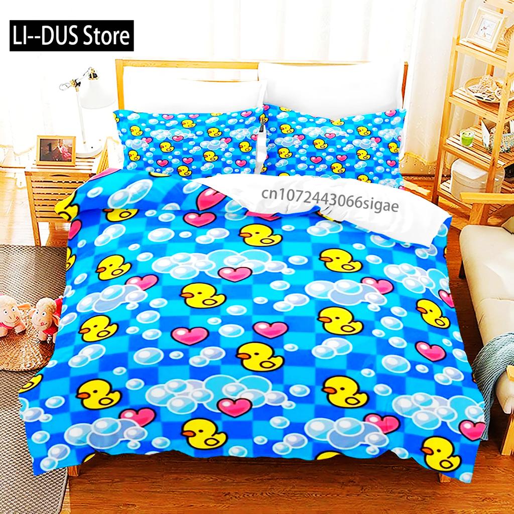 Gelbe Ente Bettwäsche Set Einzelbett Twin Full Queen King Size Kleine Ente Bettset Aldult Jungen Schlafzimmer Bettbezug Sets 3D Druck 015