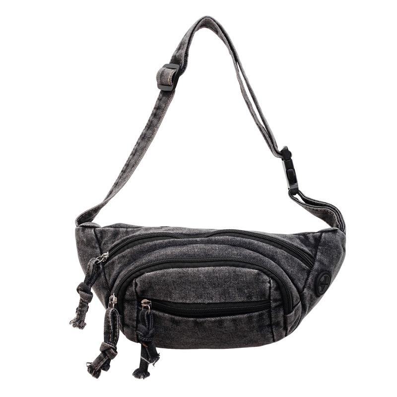Vintage Denim Chest Bag Women Crossbody Bag Large Capacity Shoulder Bag