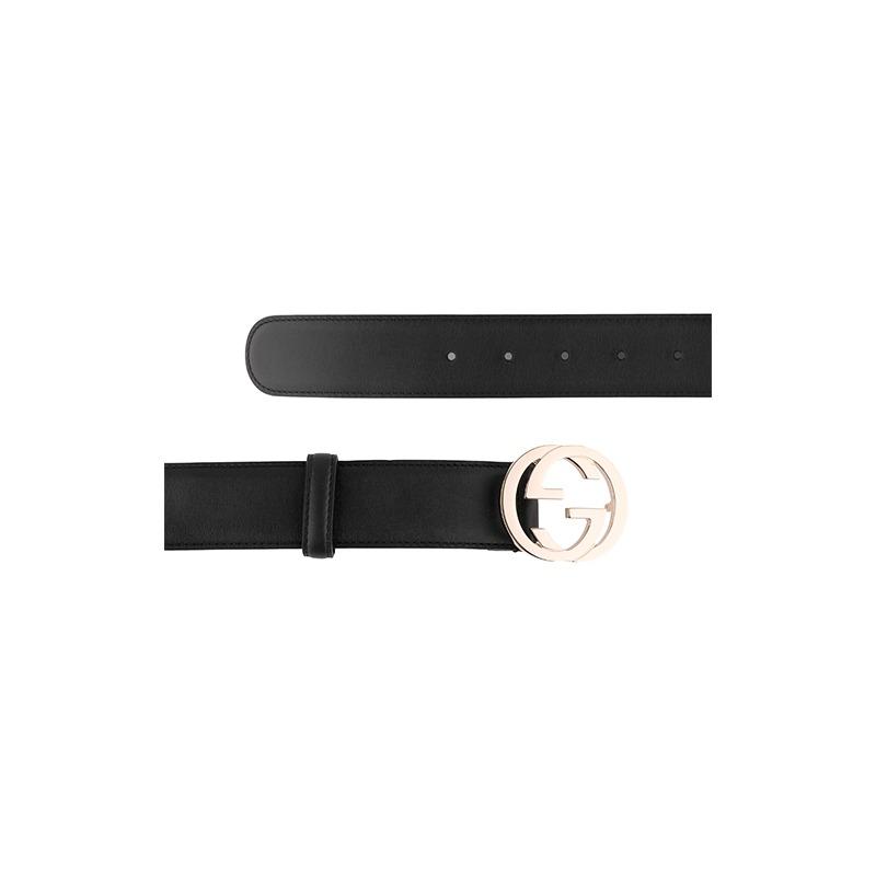 GUCCI Interlocking G series Double G logo smooth buckle Interlocking double G logo styling buckle Leather Belt Women's 370543-AP00G-1000 black