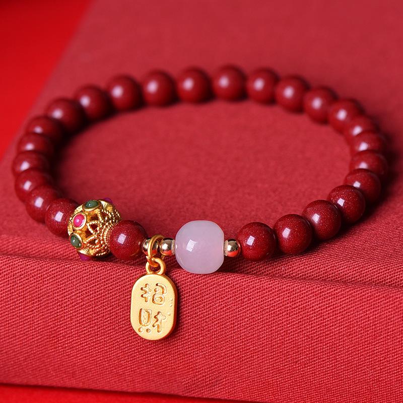 Genuine Purple Gold Sand Cinnabar Bracelet for Women - Year of Birth Gift with Fu Card Normal Content Purple Gold Sand