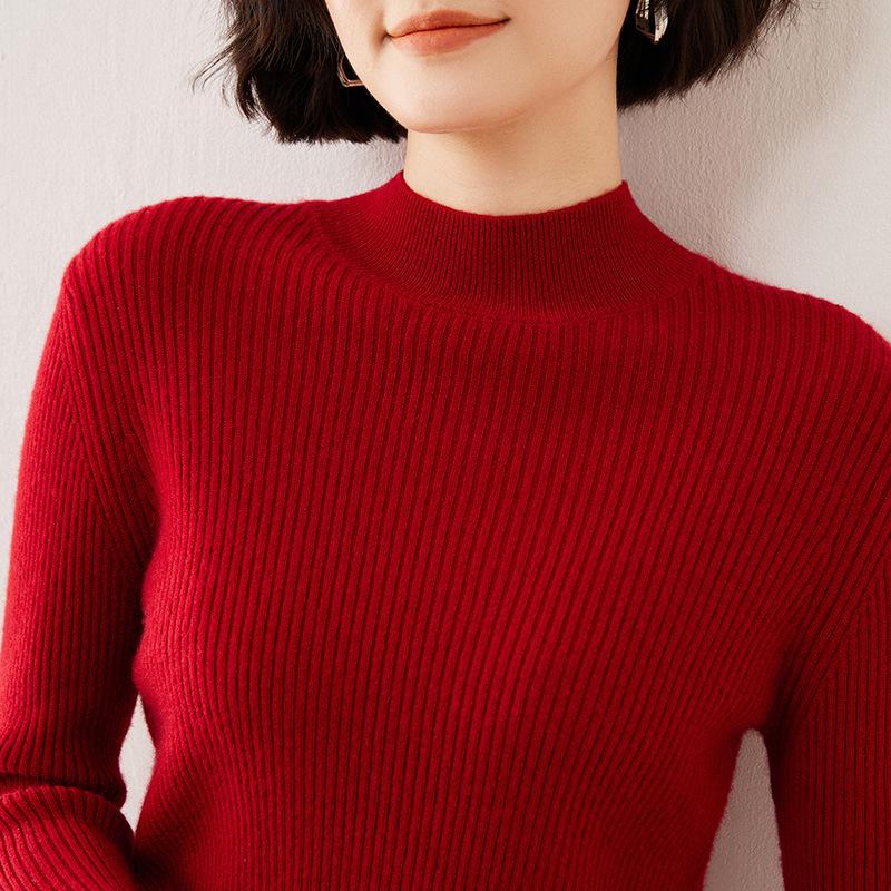 European Style Women's Slim-Fit 35% Cashmere Sweater - High-Neck Knit Base Layer for Autumn and Winter