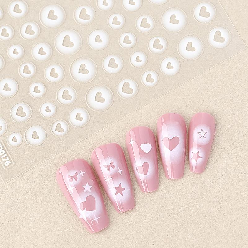Halo Dyed Semi Transparent Hollow Butterfly Nail Sticker Love Star White Non Spray Nail Decoration Sticker