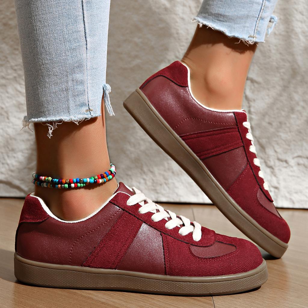 Ladies' Classic Low Cut Sneakers - Comfortable Lace Up Casual Shoes, All Season Sneakers, Training Shoes, Solid Color, Flat Head, Lace Up Closure
